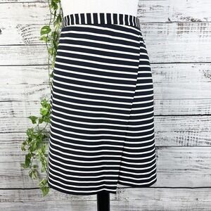 Ann Taylor Skirt size Small Navy Blue Ivory Striped Faux Wrap Sailor Nautical